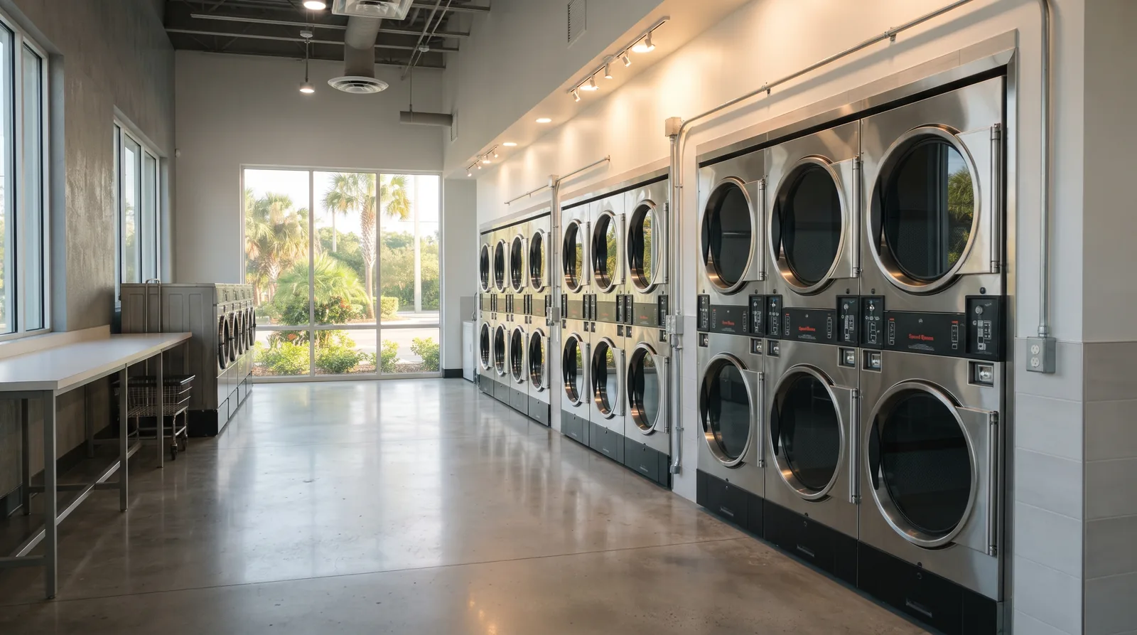 Row of commercial dryers in a Florida laundromat
